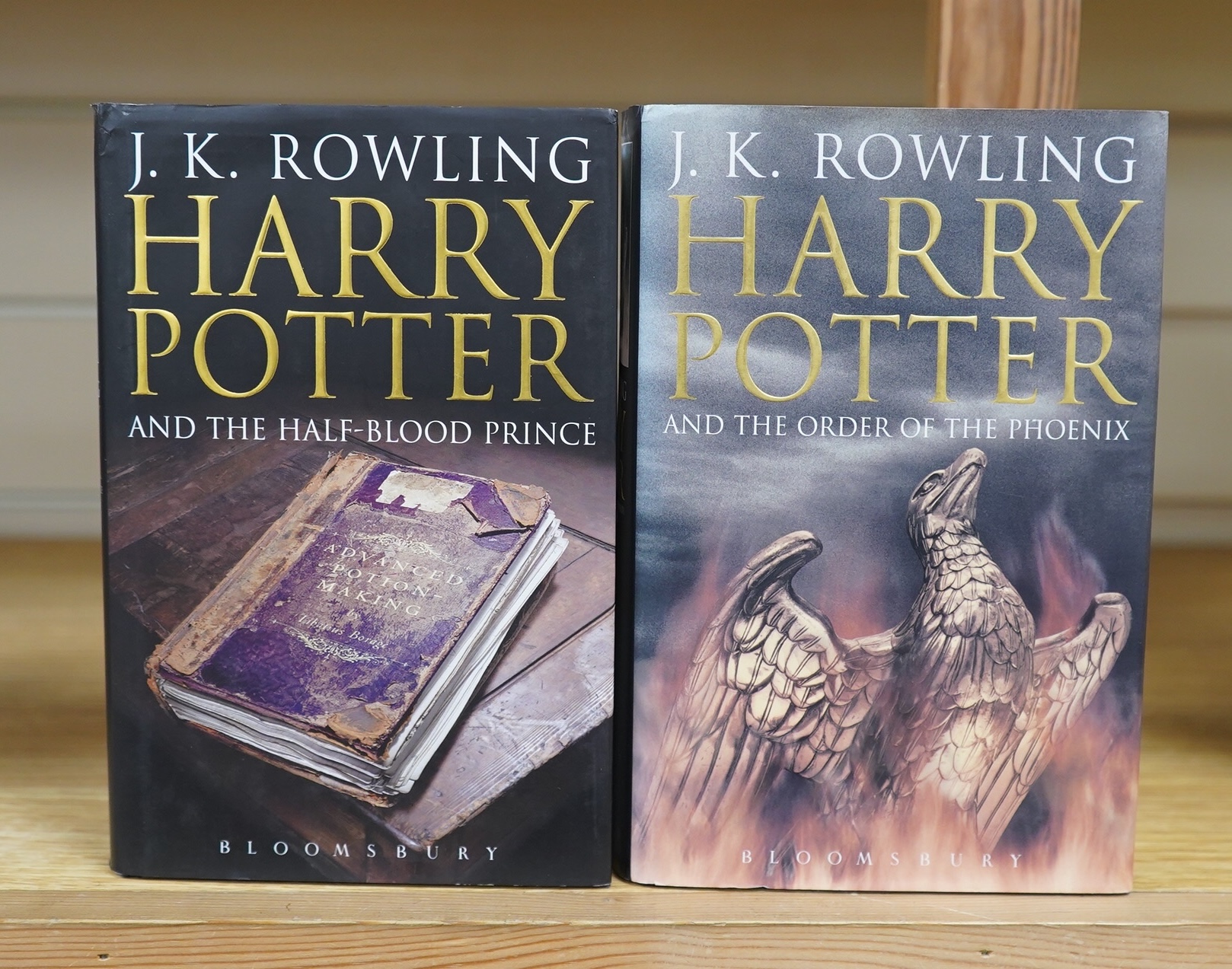 Rowling, J.K. - Harry Potter and the Order of the Phoenix. 1st edition. publisher's cloth and d/wrapper. 2003; Rowling, J.K. - Harry Potter and the Half-Blood Prince. 1st edition. publisher's cloth and d/wrapper. 2005 (2
